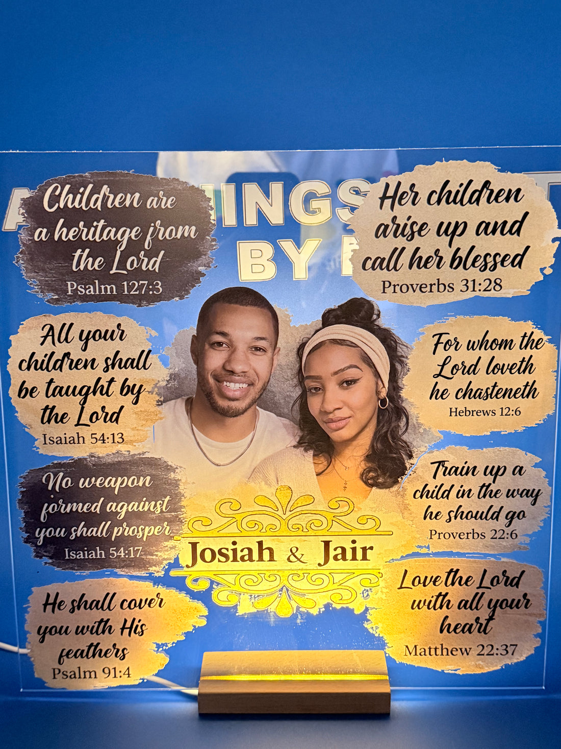 12x12 Custom Acrylic Plaque with LED Base | Personalized Photo Gift for Mom | Christian Mother’s Day Light-Up Decor