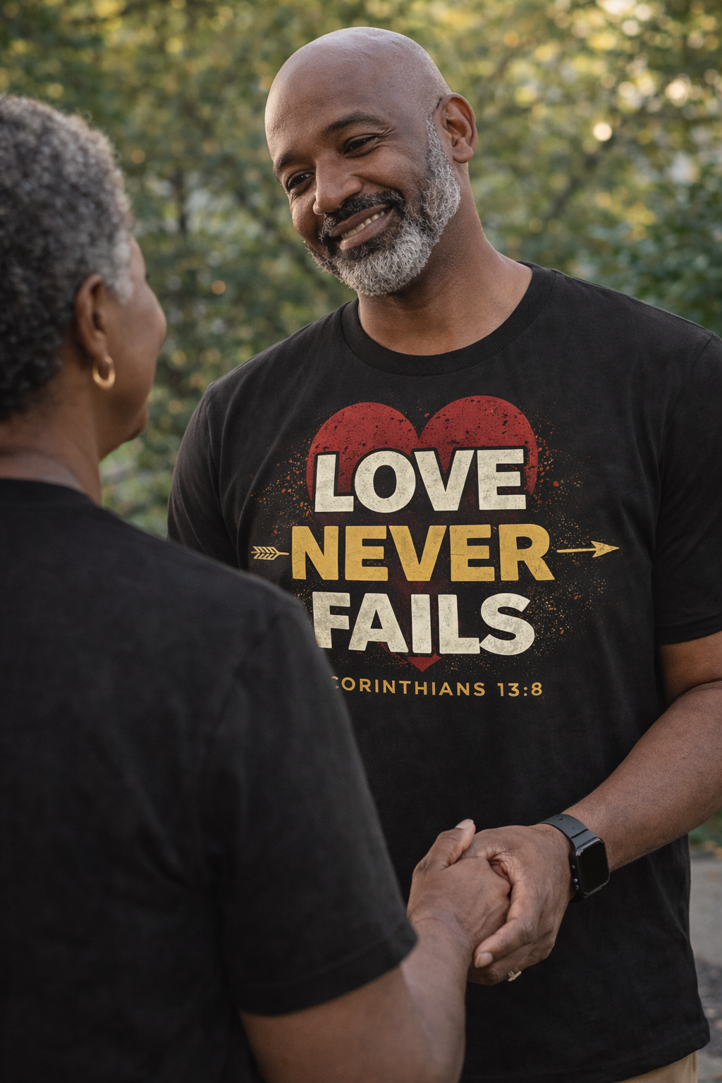 🖤 Love Never Fails – Christian Scripture T-Shirt (1 Corinthians 13:8)