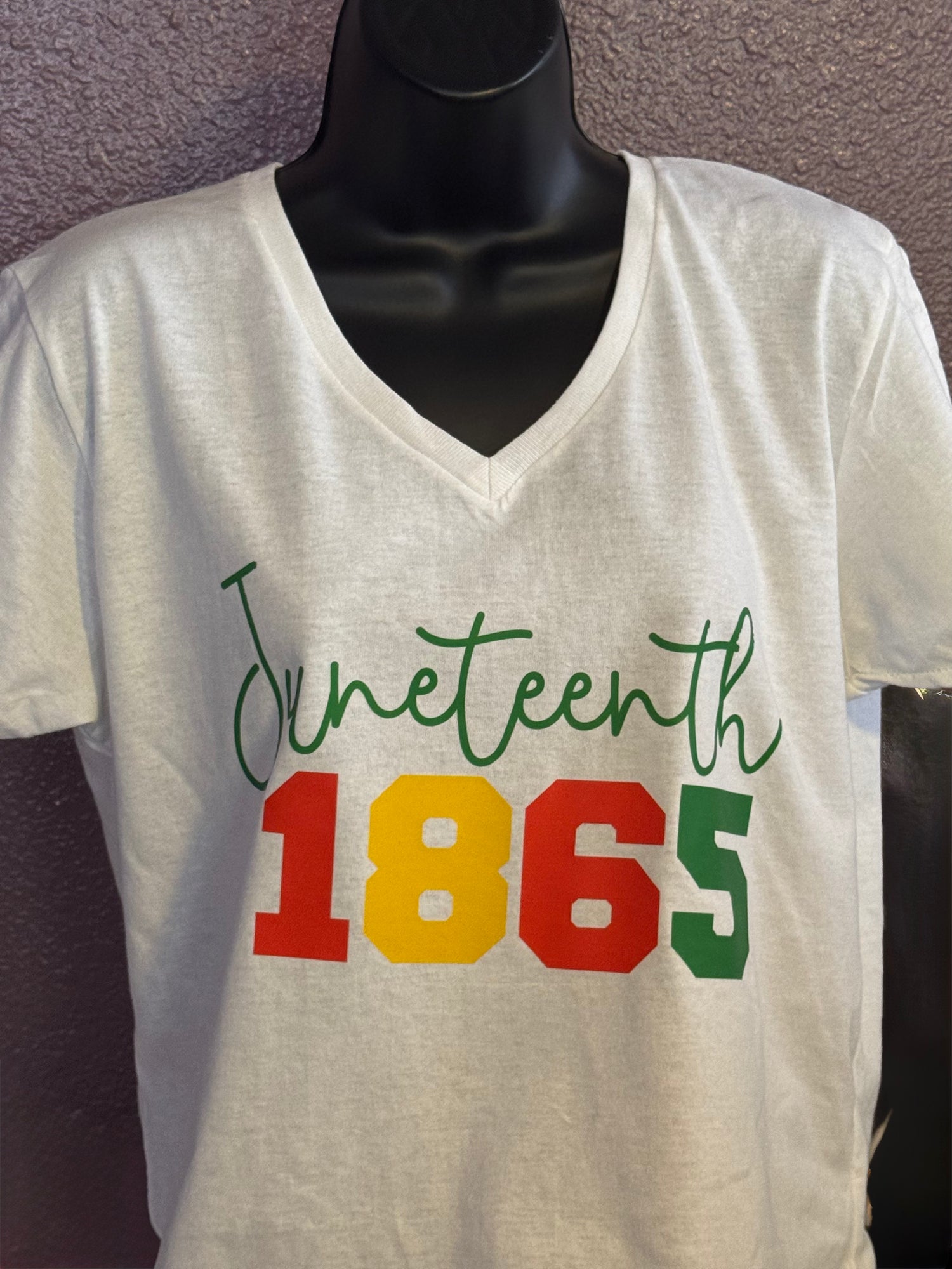 Juneteenth 1865 t-shirt with red, yellow, and green numbers