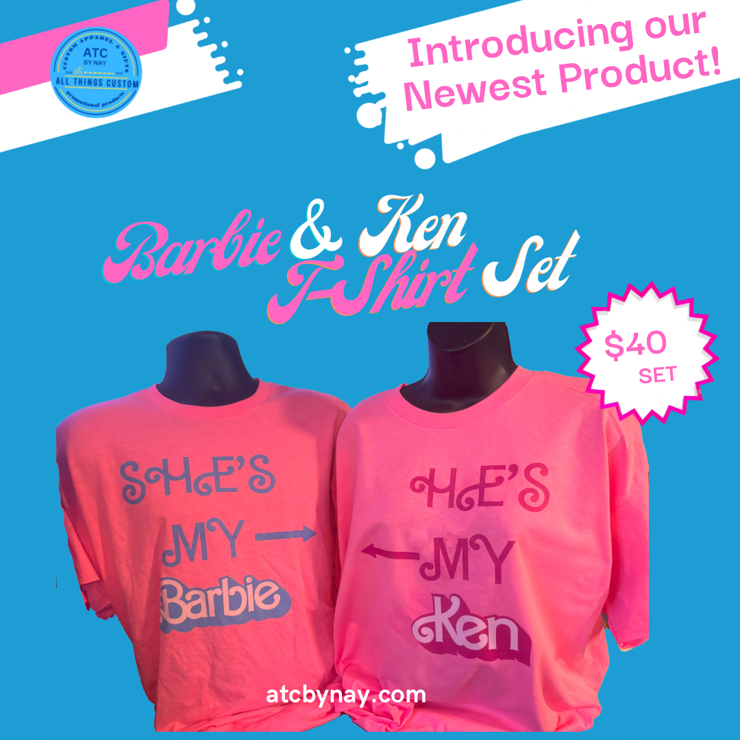 She’s My Barbie / He’s My Ken Couples T-Shirt Set | Matching Pink Cotton Tees
