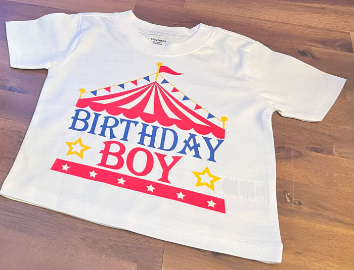 T-shirt with "Birthday Boy Tent" Design