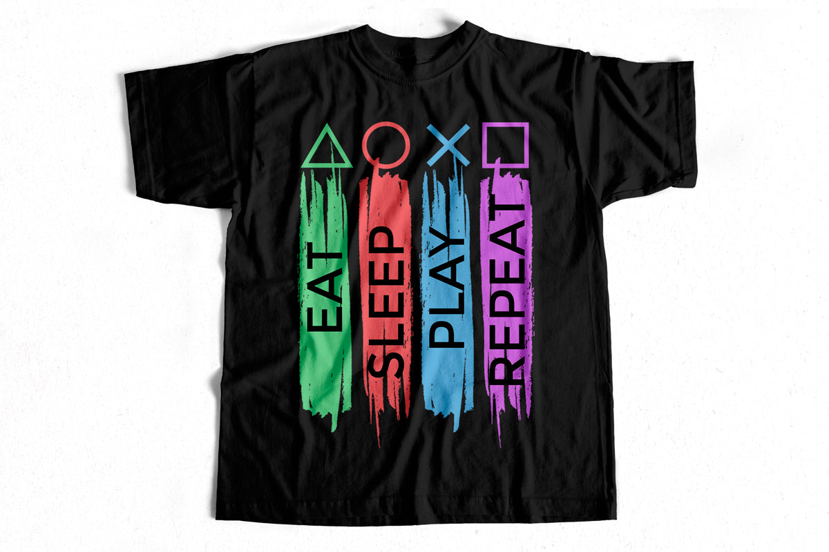 T-Shirt with Eat, Sleep, Play, Repeat Graphic Design