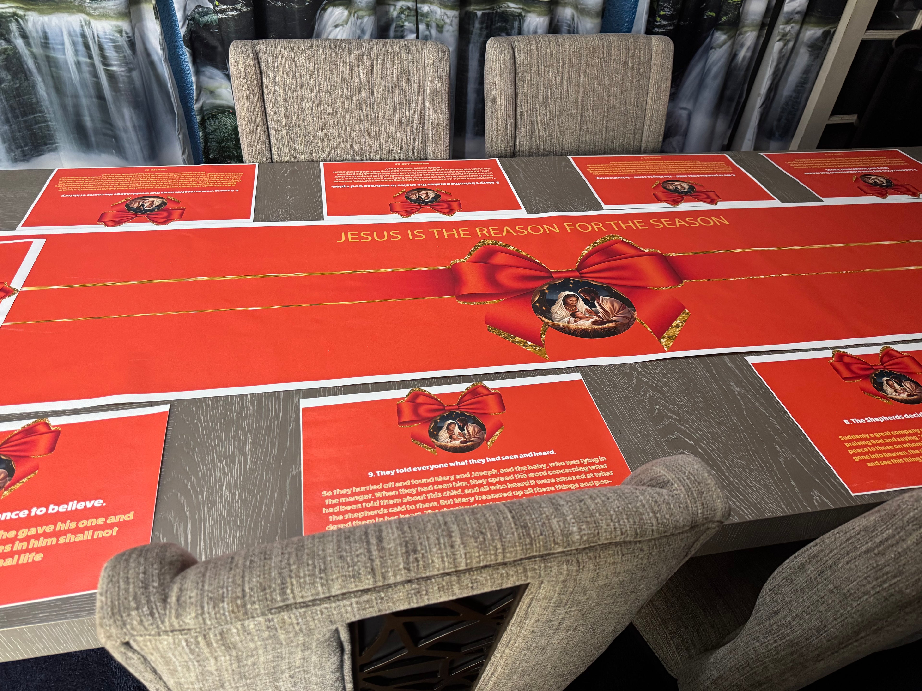 “Jesus Is the Reason for the Season” Premium Canvas Table Runner &amp; Story Placemat Set