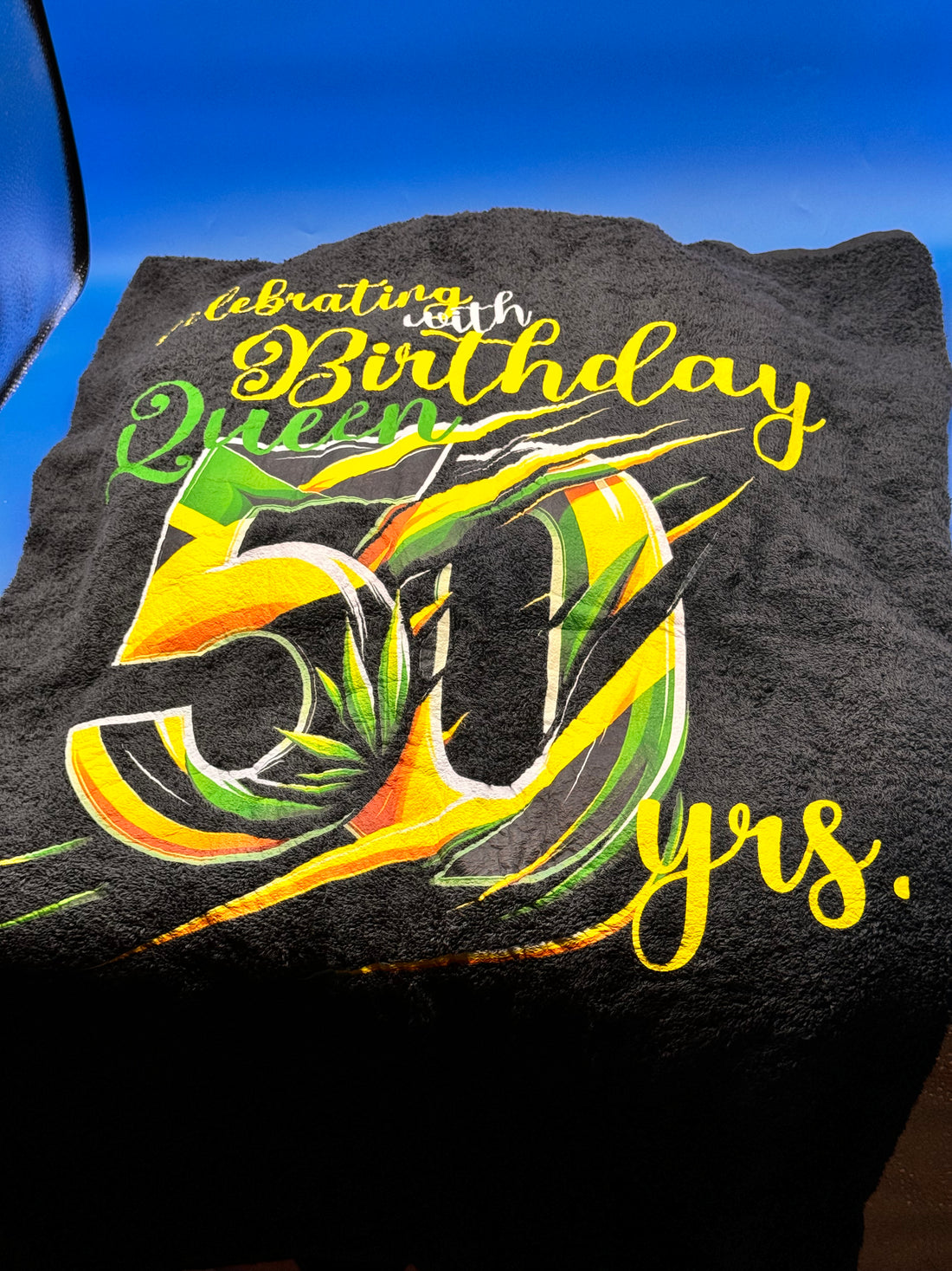 Luxurious Towel & Tumbler Set with “Celebrating with Birthday Queen 50yrs.”