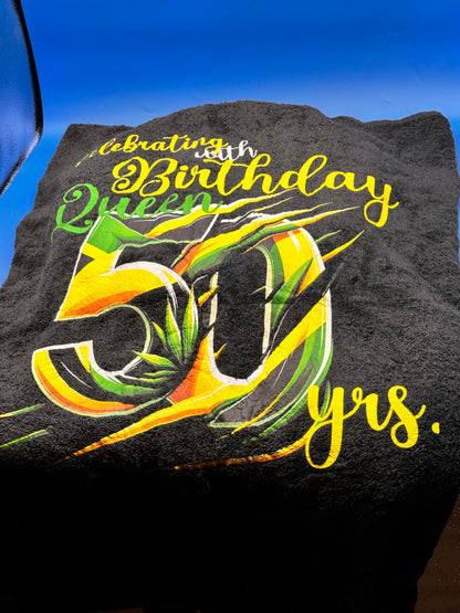 Luxurious Towel with Jamaican inspired Design “Celebrating with Birthday Queen 50yrs.”