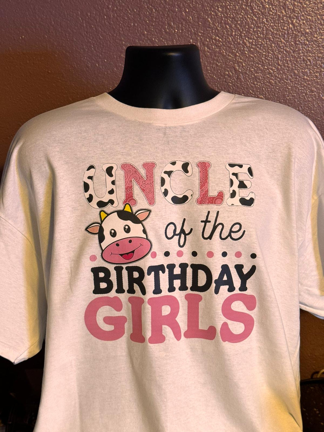 T-Shirt with “Uncle of the Birthday Girls” Cow Design