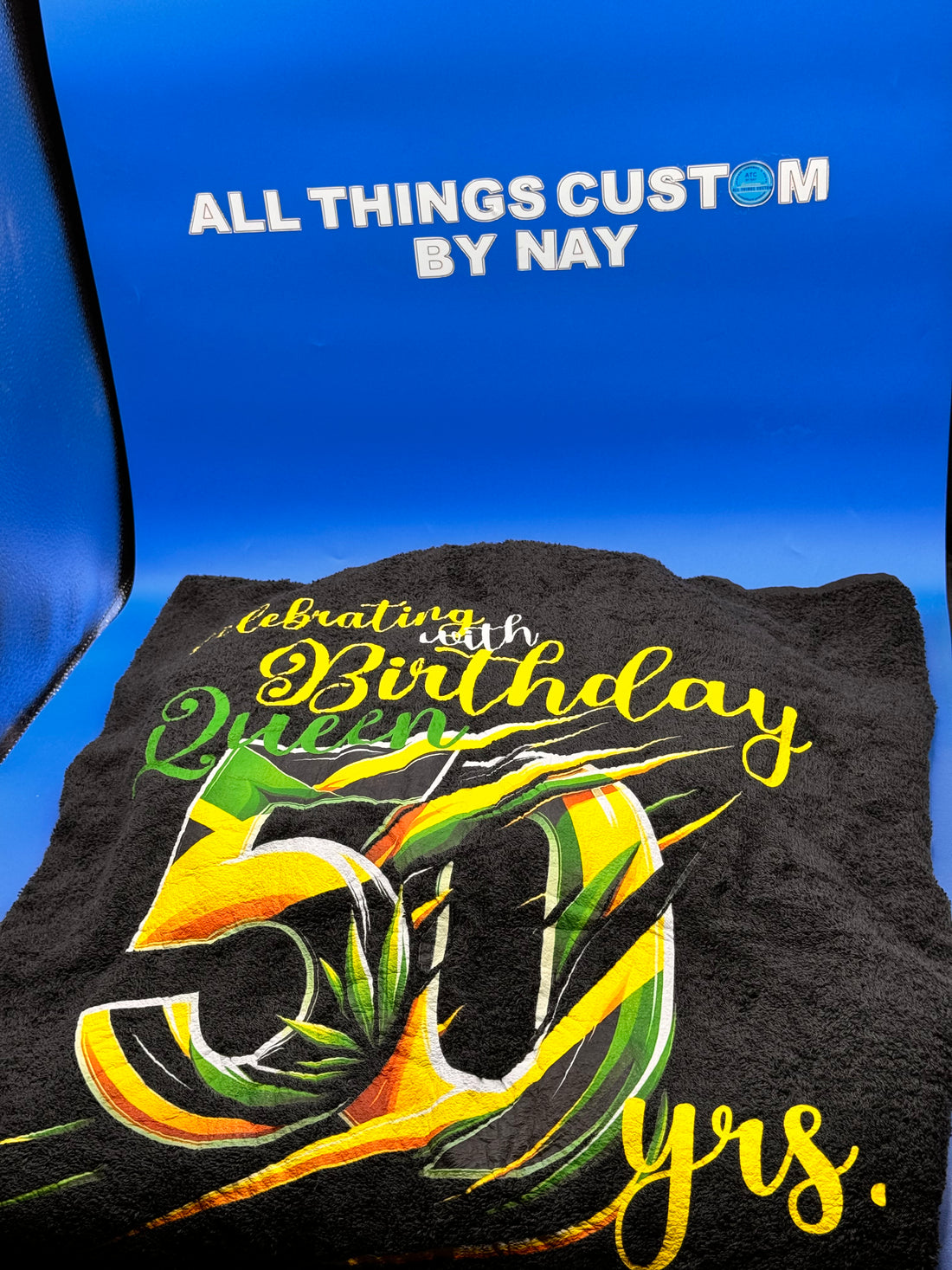 Luxurious Towel with Jamaican inspired Design “Celebrating with Birthday Queen 50yrs.”