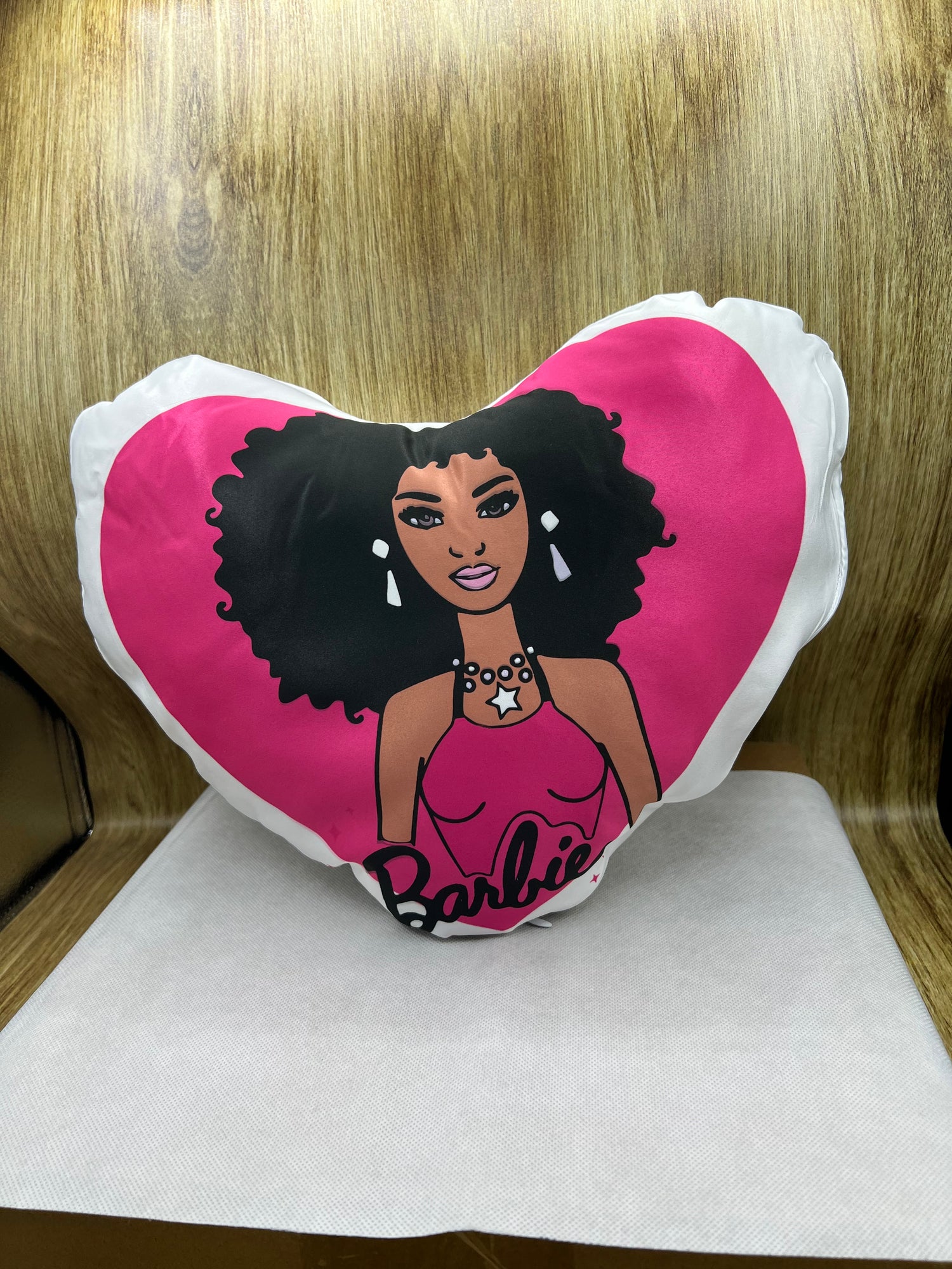 Black Barbie Heart Shaped Pillow