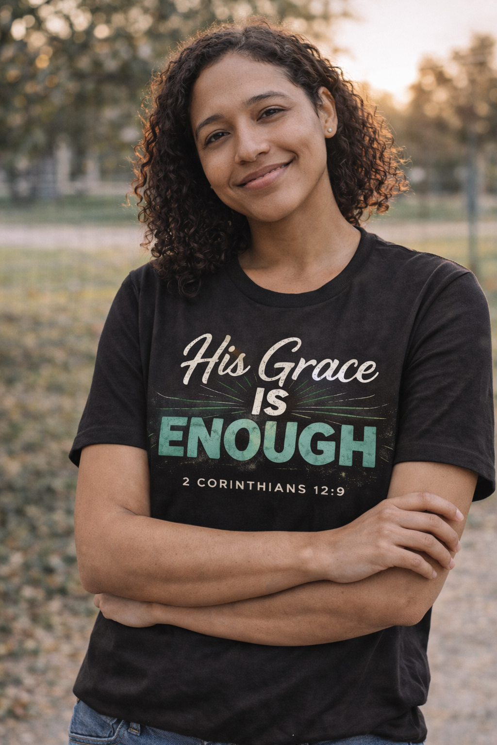 🌿 His Grace Is Enough – Christian Scripture T-Shirt (2 Corinthians 12:9)