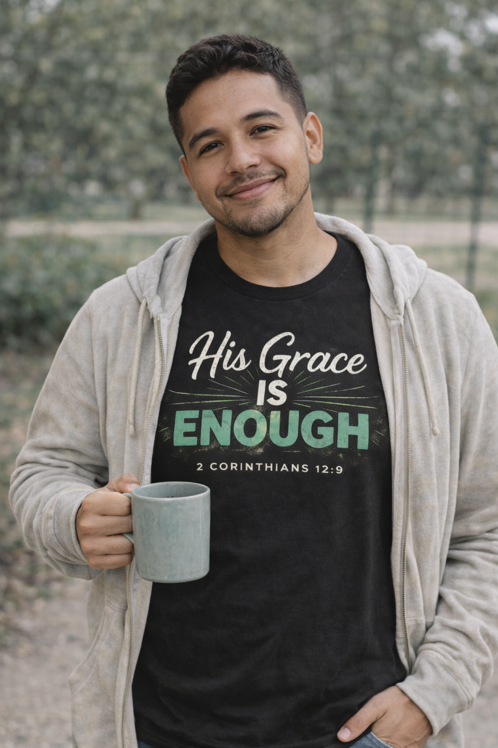🌿 His Grace Is Enough – Christian Scripture T-Shirt (2 Corinthians 12:9)