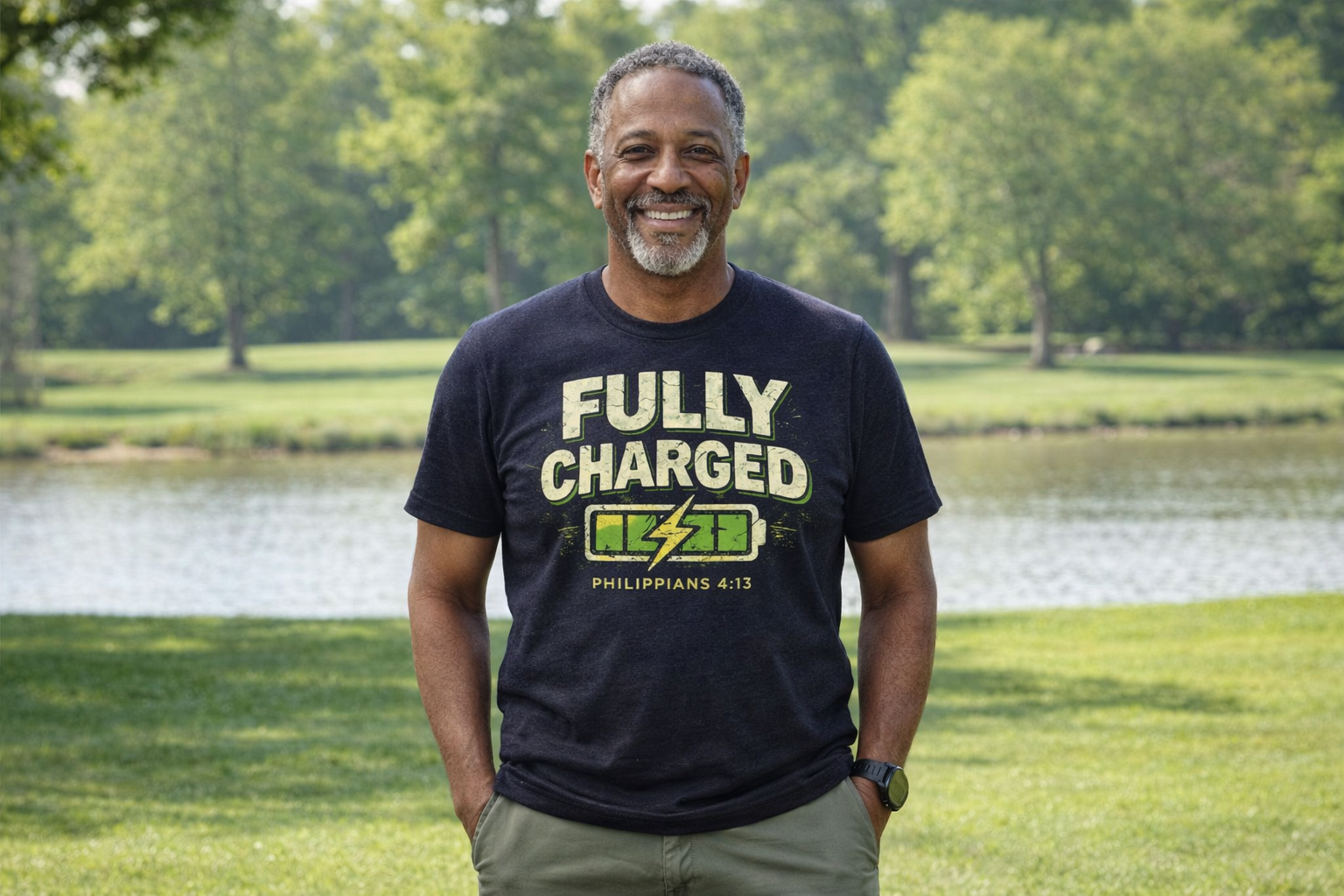 Fully Charged Faith T-Shirt – Philippians 4:13 Christian Motivation Tee