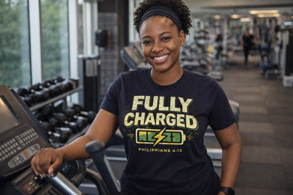 Fully Charged Faith T-Shirt – Philippians 4:13 Christian Motivation Tee