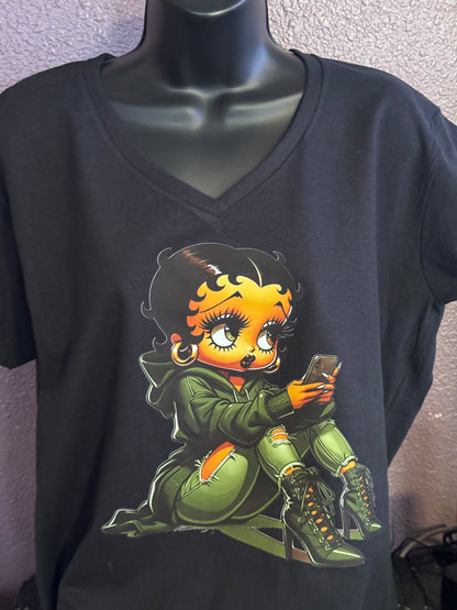 T-Shirt with Black Betty Boop/ Green Outfit Graphic Design