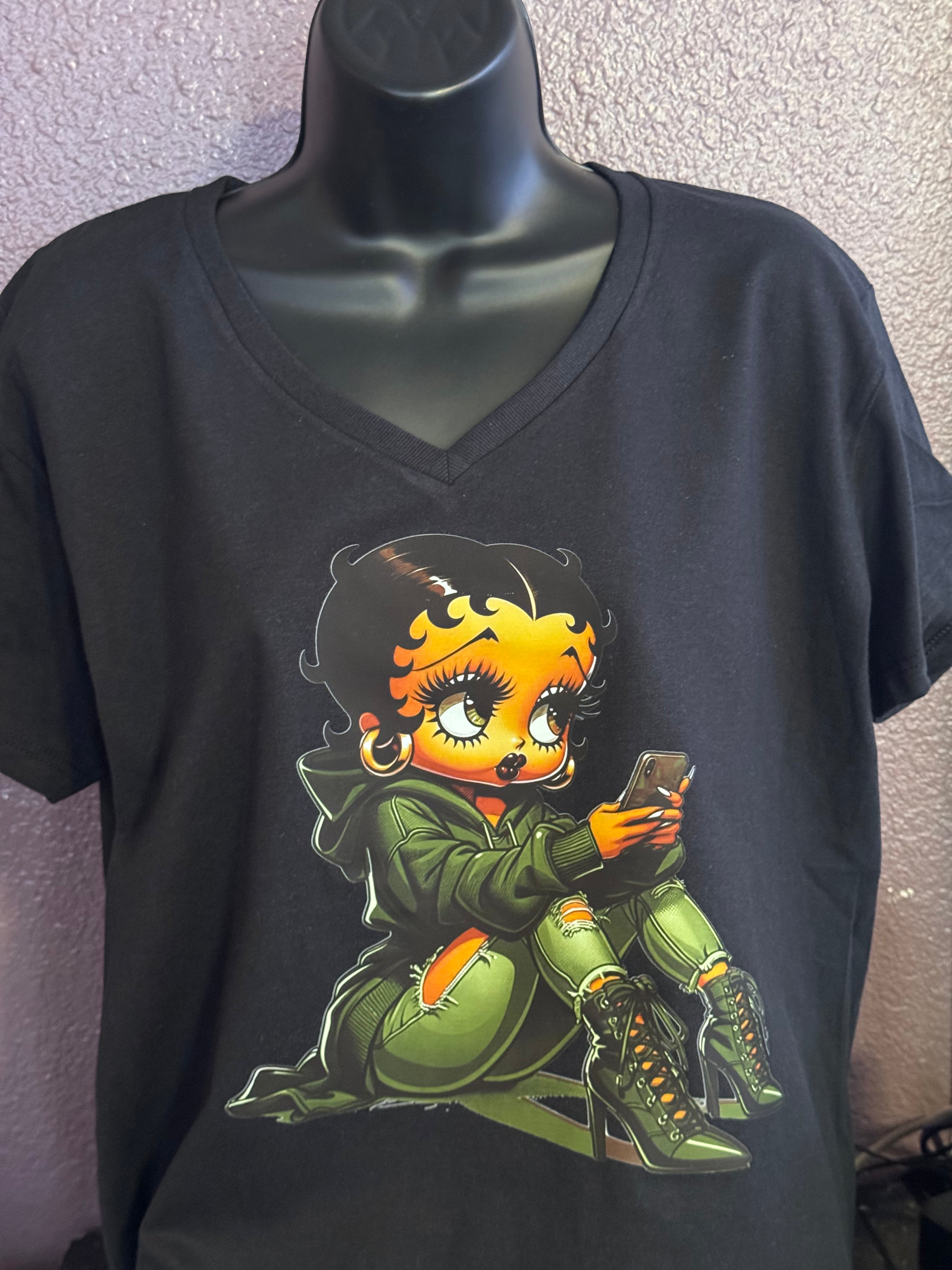 T-Shirt with Black Betty Boop/ Green Outfit Graphic Design