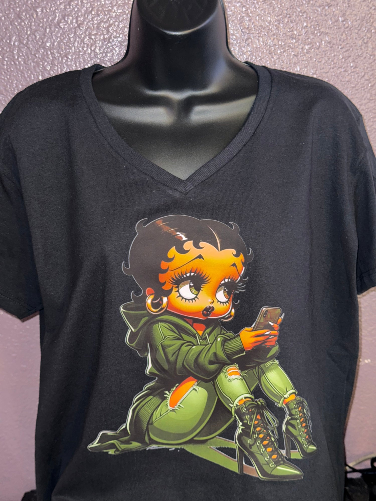 T-Shirt with Black Betty Boop/ Green Outfit Graphic Design