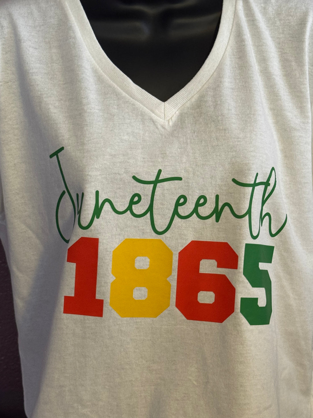 Juneteenth 1865 t-shirt with red, yellow, and green numbers