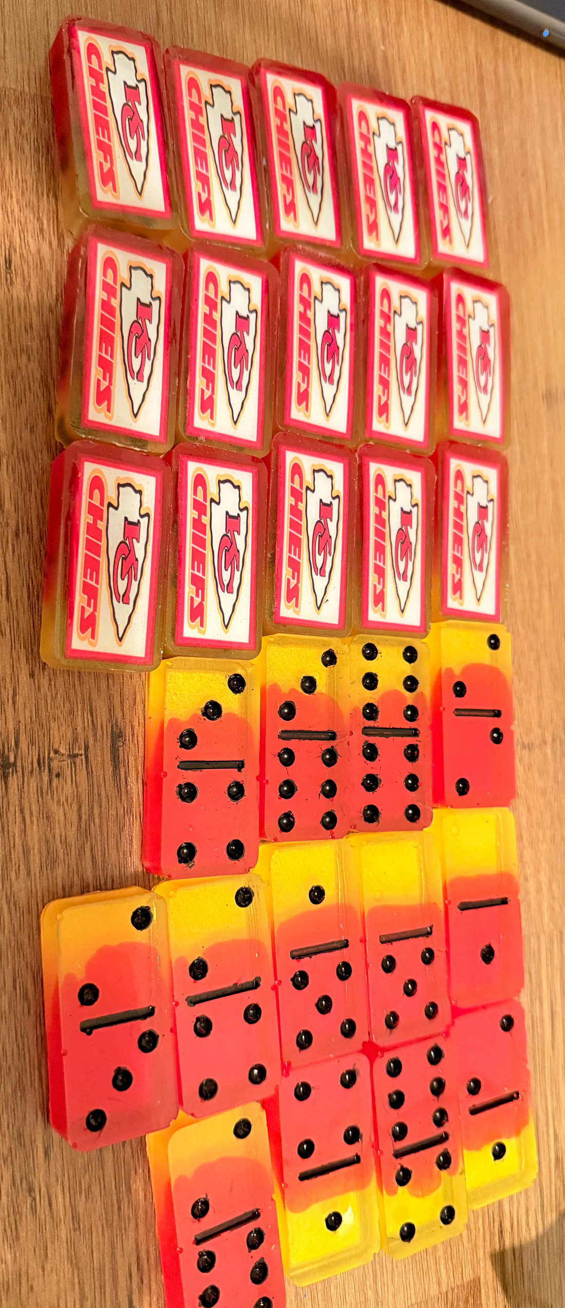 Kansas City Chiefs Custom Resin Domino Set – Handmade Sports Game Night Dominoes (28-Piece Set)