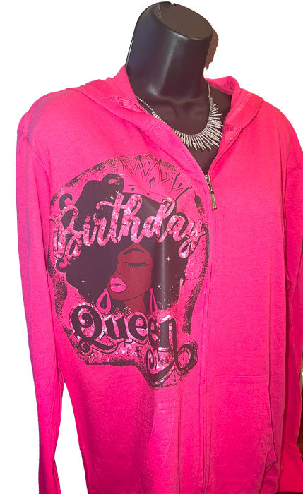 Summer Zippered Hoodie with Birthday Queen Design