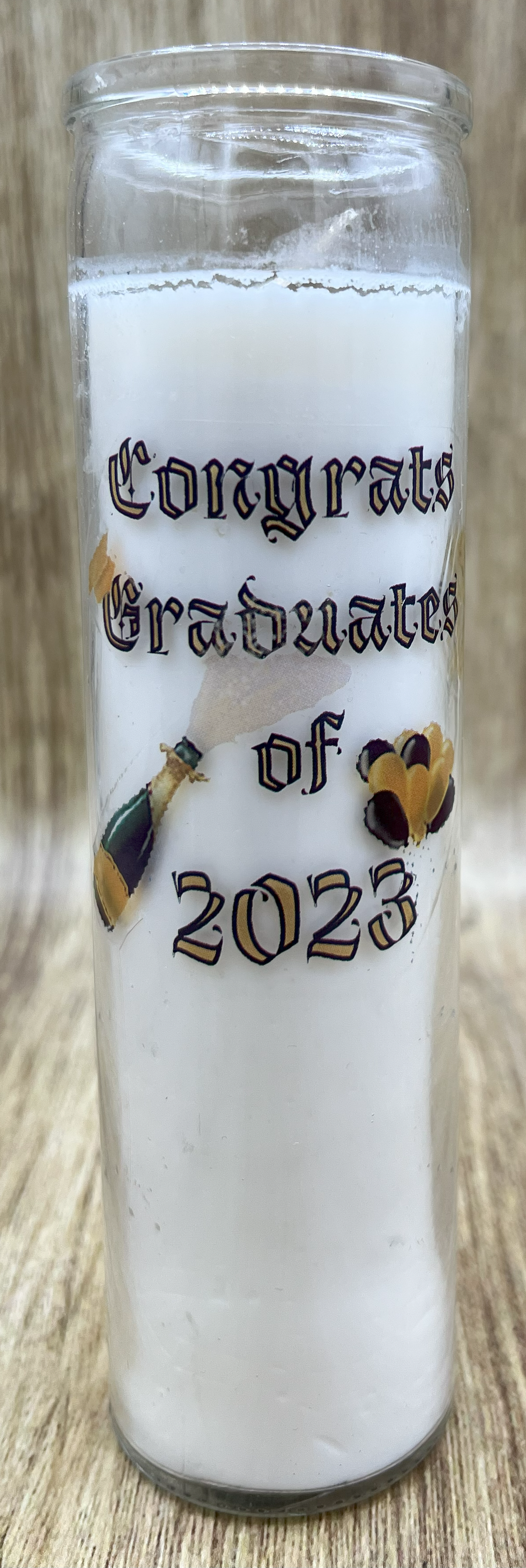 Glass Encased Candle with “Congrats Graduate 2023 Design