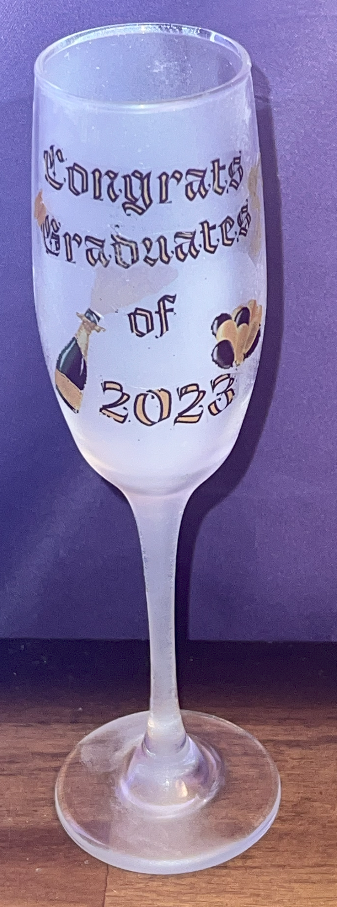 Champagne Flute, Frosted Glass with Graduation Graphics