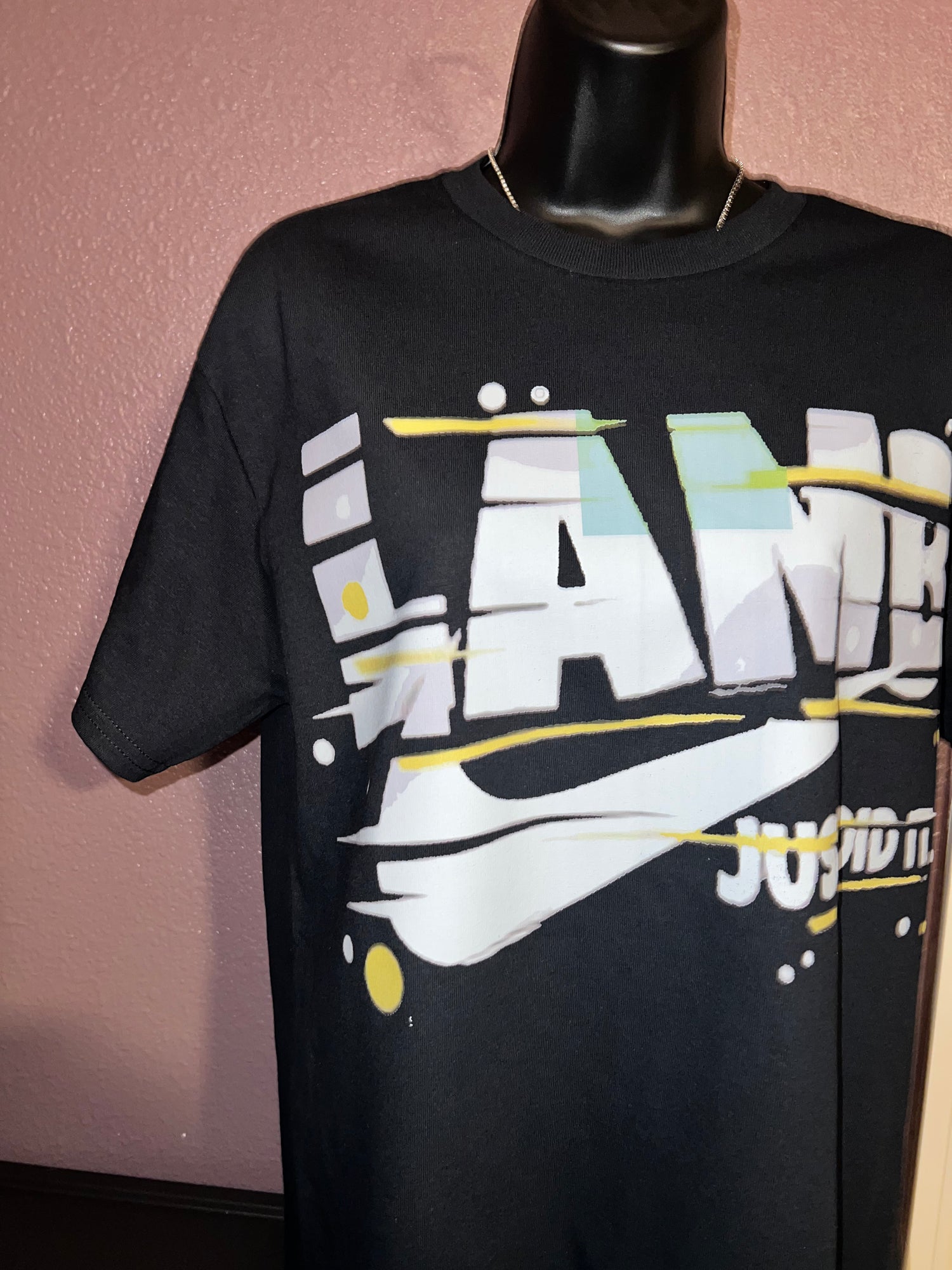 T-Shirt with &quot;last name, swoosh, Just Did It&quot; Graphic Design