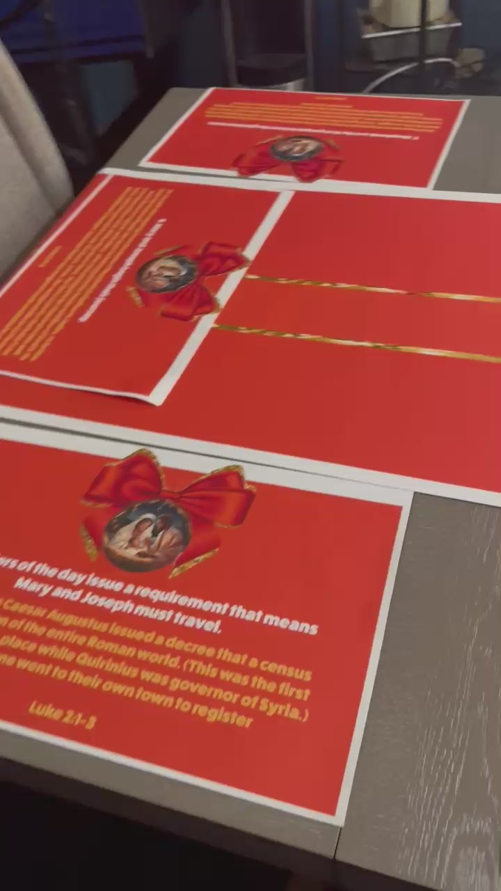 “Jesus Is the Reason for the Season” Premium Canvas Table Runner &amp; Story Placemat Set