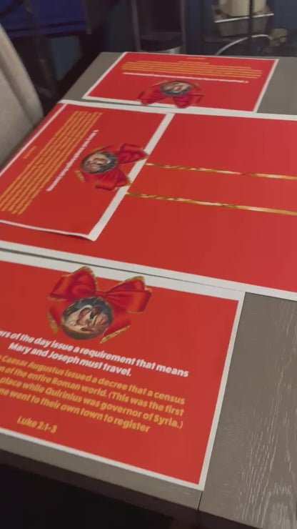 “Jesus Is the Reason for the Season” Premium Canvas Table Runner &amp; Story Placemat Set