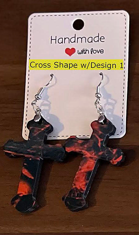 Cross Shape with Design 1 Customized earrings