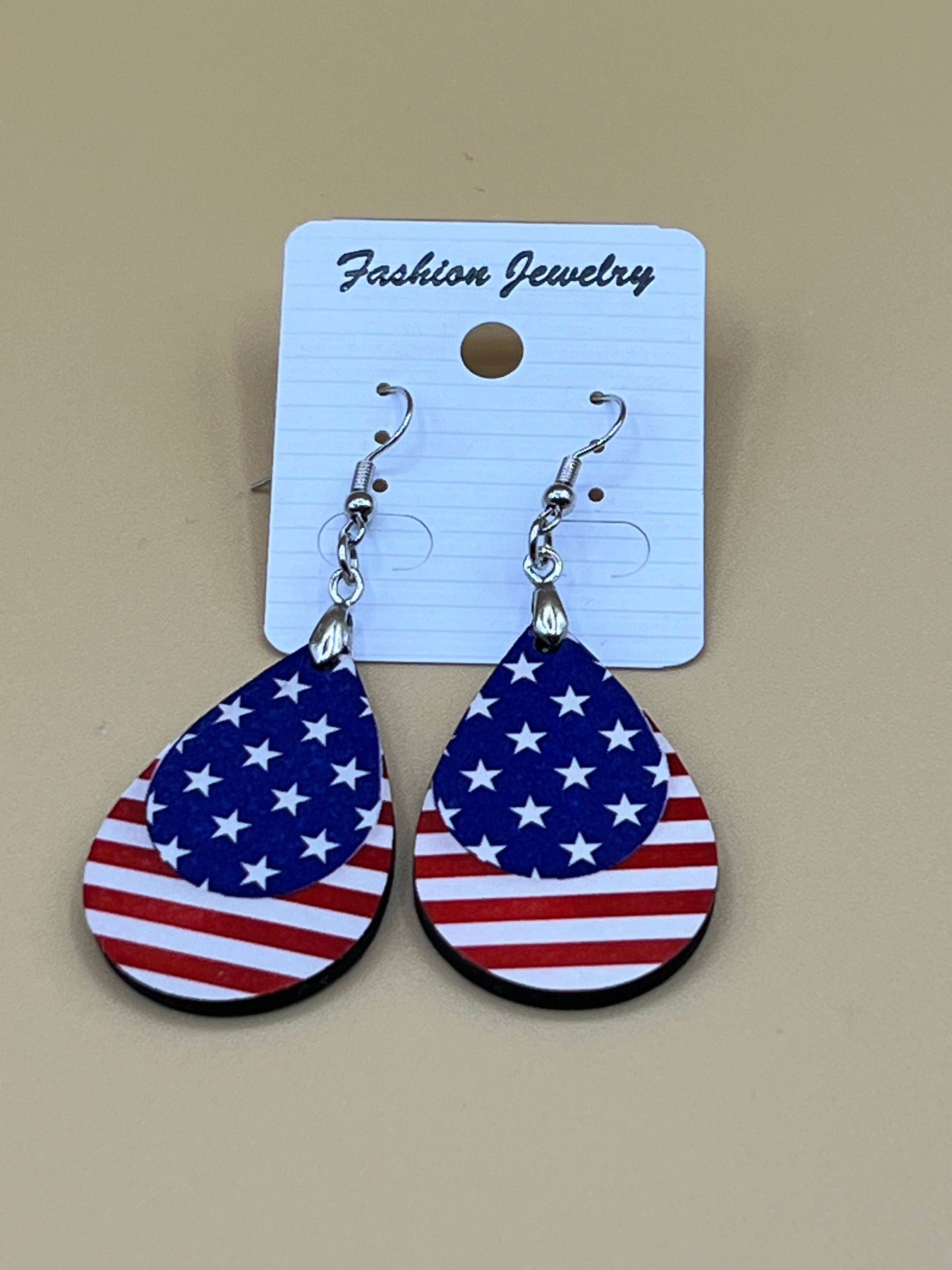 American Flag Fish Hook Earrings