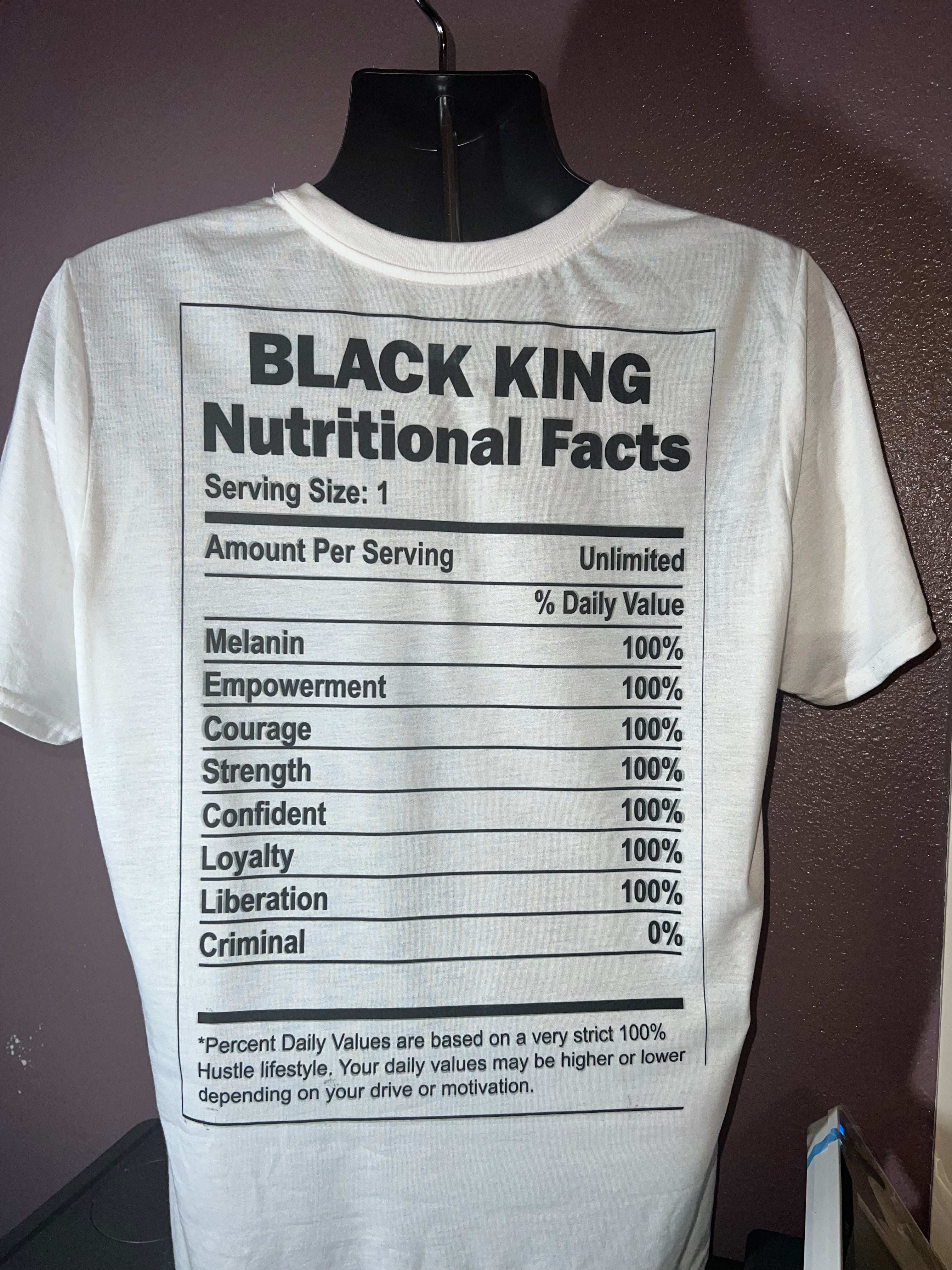 T-Shirt with King of Spades Graphic Design also with nutrition facts on the back