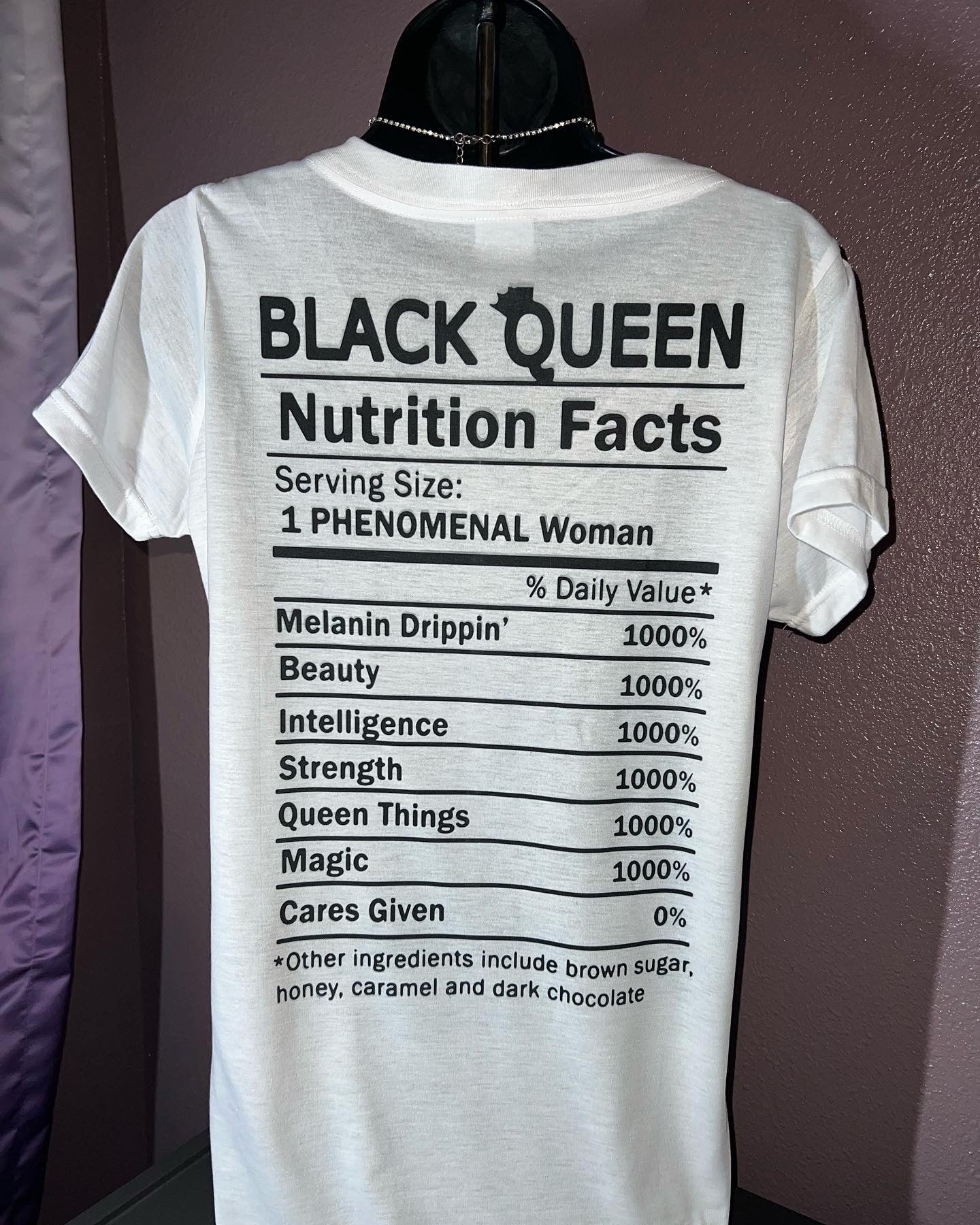 Queen of Spades with nutrition facts on the back T-shirt