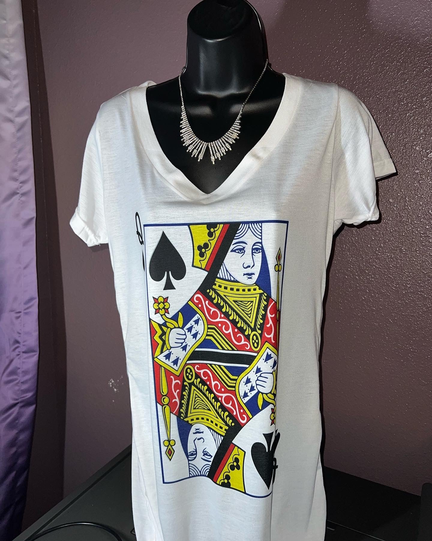 Queen of Spades with nutrition facts on the back T-shirt